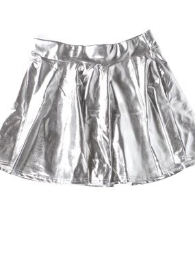 Urban Coco Silver Metallic Womens Sz XL Flared Skater Party Stretch Disco Glam